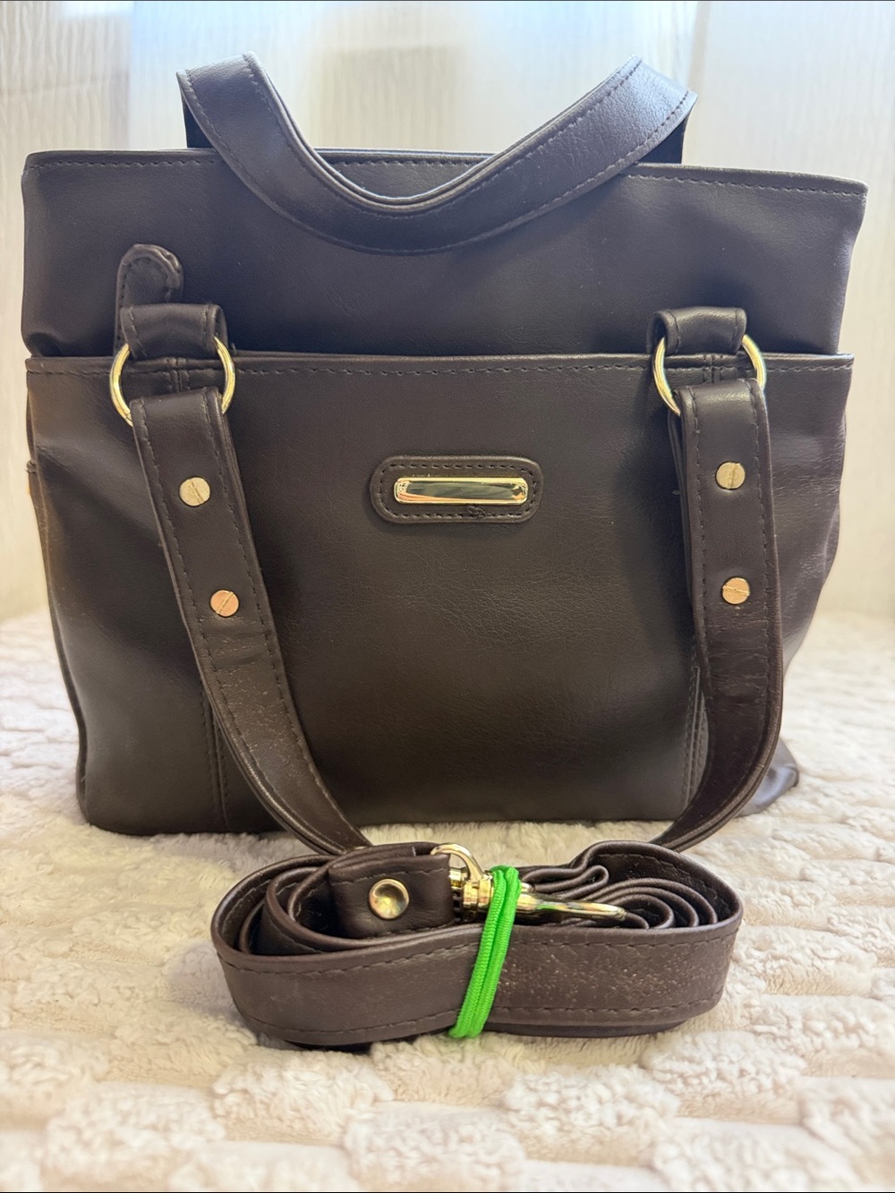 Structured Dark Brown Leather Shoulder Bag with Detachable Strap